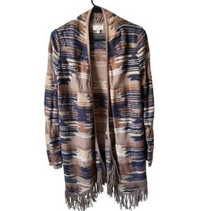 Lucky Brand Aztec Fringe Cardigan Medium Boho Western Duster